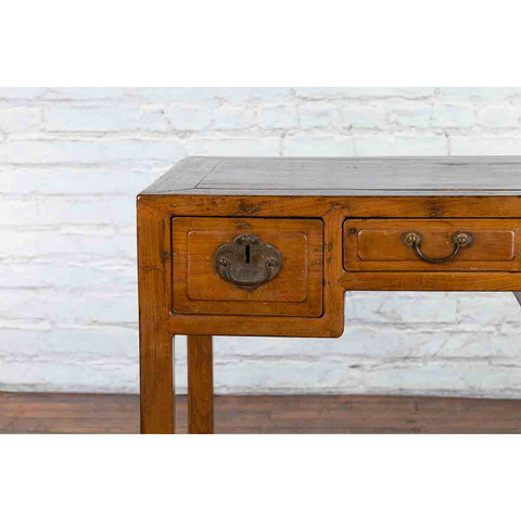 Chinese Early 20th Century Fujian Province Three-Drawer Desk with Horsehoof Legs - Antique and Vintage Asian Furniture for Sale at FEA Home