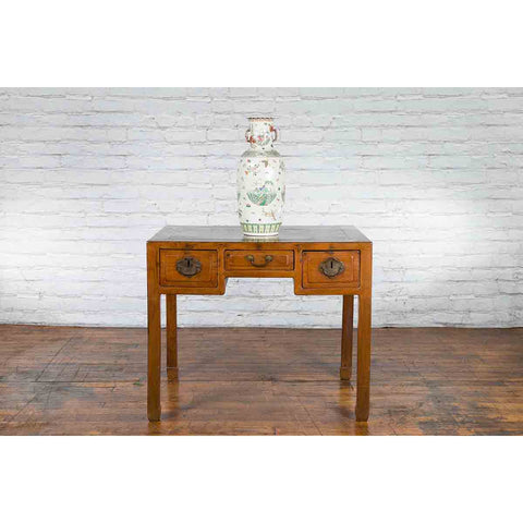 Chinese Early 20th Century Fujian Province Three-Drawer Desk with Horsehoof Legs - Antique and Vintage Asian Furniture for Sale at FEA Home