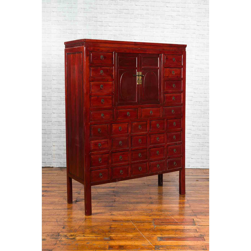 Chinese Qing Dynasty Period Red Lacquered Apothecary Cabinet with 32 Drawers-YN1279-3. Asian & Chinese Furniture, Art, Antiques, Vintage Home Décor for sale at FEA Home