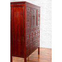 Chinese Qing Dynasty Period Red Lacquered Apothecary Cabinet with 32 Drawers