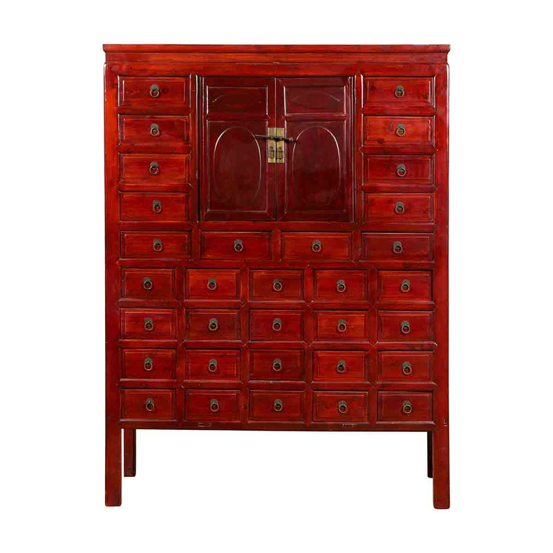 Chinese Qing Dynasty Period Red Lacquered Apothecary Cabinet with 32 Drawers- Asian Antiques, Vintage Home Decor & Chinese Furniture - FEA Home