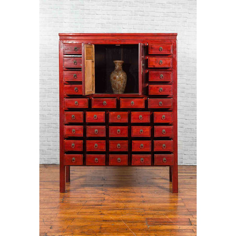 Chinese Qing Dynasty Period Red Lacquered Apothecary Cabinet with 32 Drawers-YN1279-4. Asian & Chinese Furniture, Art, Antiques, Vintage Home Décor for sale at FEA Home