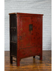 Qing Dynasty Period 19th Century Red Lacquer Shanxi Cabinet with Floral Décor-10. Asian & Chinese Furniture, Art, Antiques, Vintage Home Décor for sale at FEA Home
