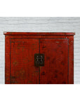 Qing Dynasty Period 19th Century Red Lacquer Shanxi Cabinet with Floral Décor-4. Asian & Chinese Furniture, Art, Antiques, Vintage Home Décor for sale at FEA Home