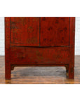 Qing Dynasty Period 19th Century Red Lacquer Shanxi Cabinet with Floral Décor-5. Asian & Chinese Furniture, Art, Antiques, Vintage Home Décor for sale at FEA Home