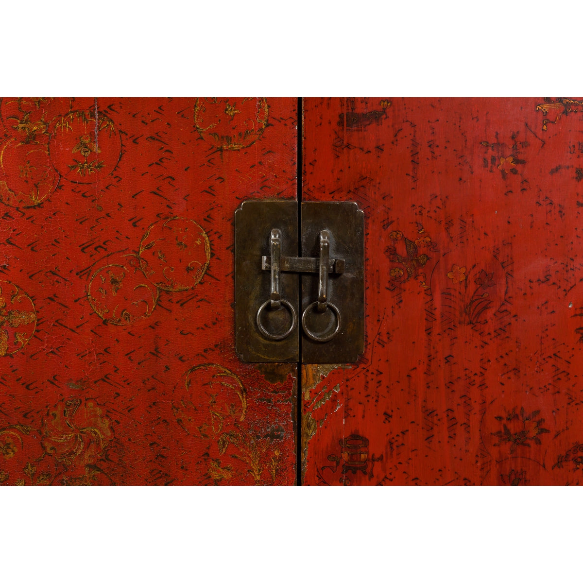 Qing Dynasty Period 19th Century Red Lacquer Shanxi Cabinet with Floral Décor-8. Asian &amp; Chinese Furniture, Art, Antiques, Vintage Home Décor for sale at FEA Home