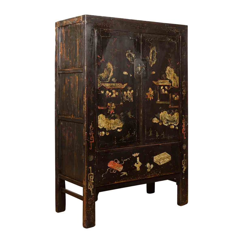 Chinese Qing Two-Door Cabinet with Chinoiserie and Original Black Lacquer- Asian Antiques, Vintage Home Decor & Chinese Furniture - FEA Home