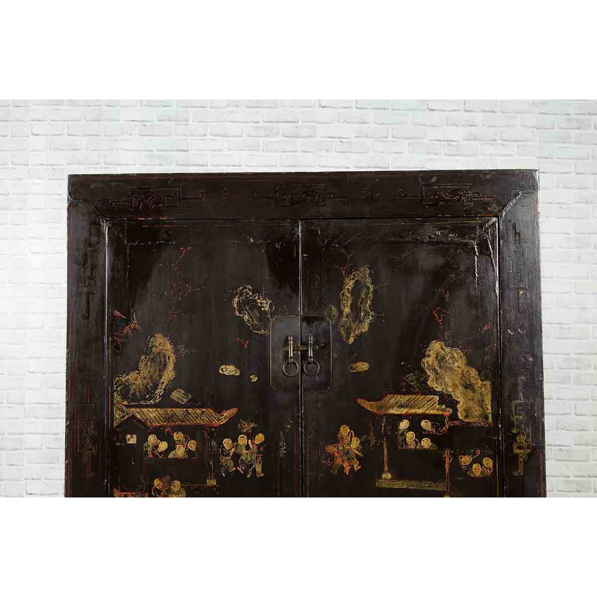 Chinese Qing Two-Door Cabinet with Chinoiserie and Original Black Lacquer-6. Asian &amp; Chinese Furniture, Art, Antiques, Vintage Home Décor for sale at FEA Home