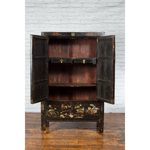 Chinese Qing Dynasty 19th Century Shanxi Cabinet with Original Black Lacquer-YN1298-4. Asian & Chinese Furniture, Art, Antiques, Vintage Home Décor for sale at FEA Home
