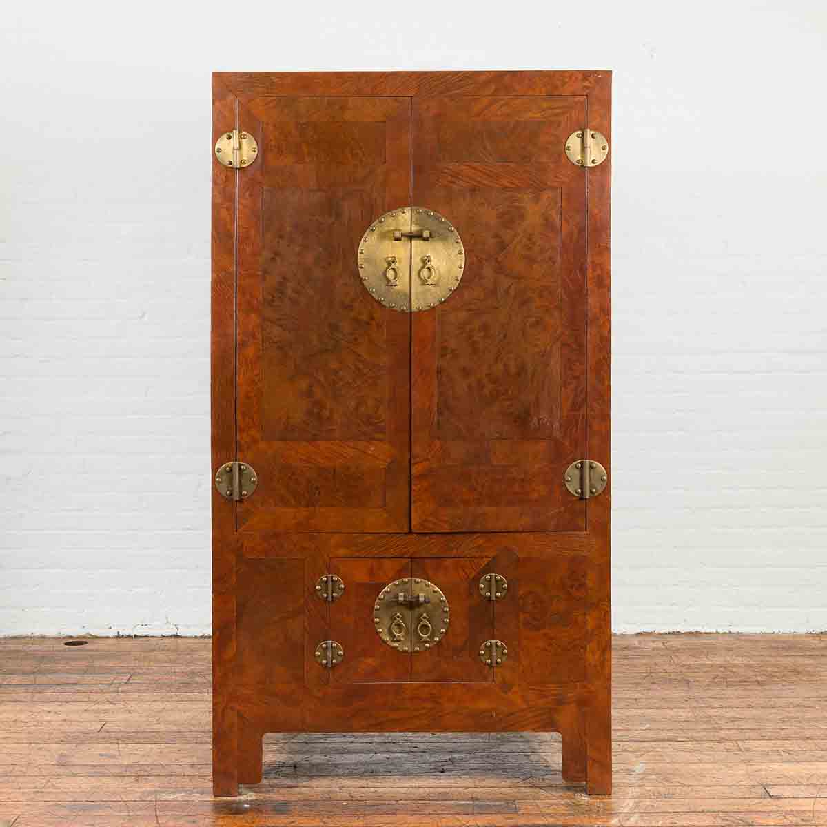 Chinese Hebei Province Early 20th Century Burl Wood Cabinet with Brass Medallion-2. Asian & Chinese Furniture, Art, Antiques, Vintage Home Décor for sale at FEA Home