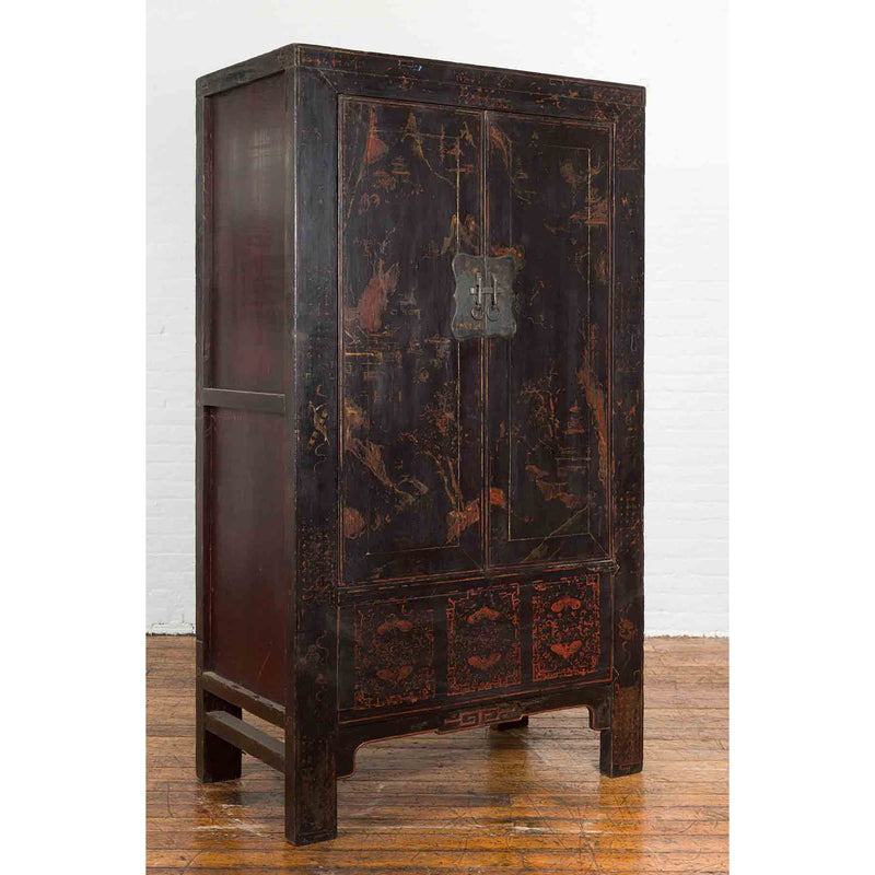 Chinese Qing Dynasty 19th Century Shanxi Cabinet with Original Black Lacquer