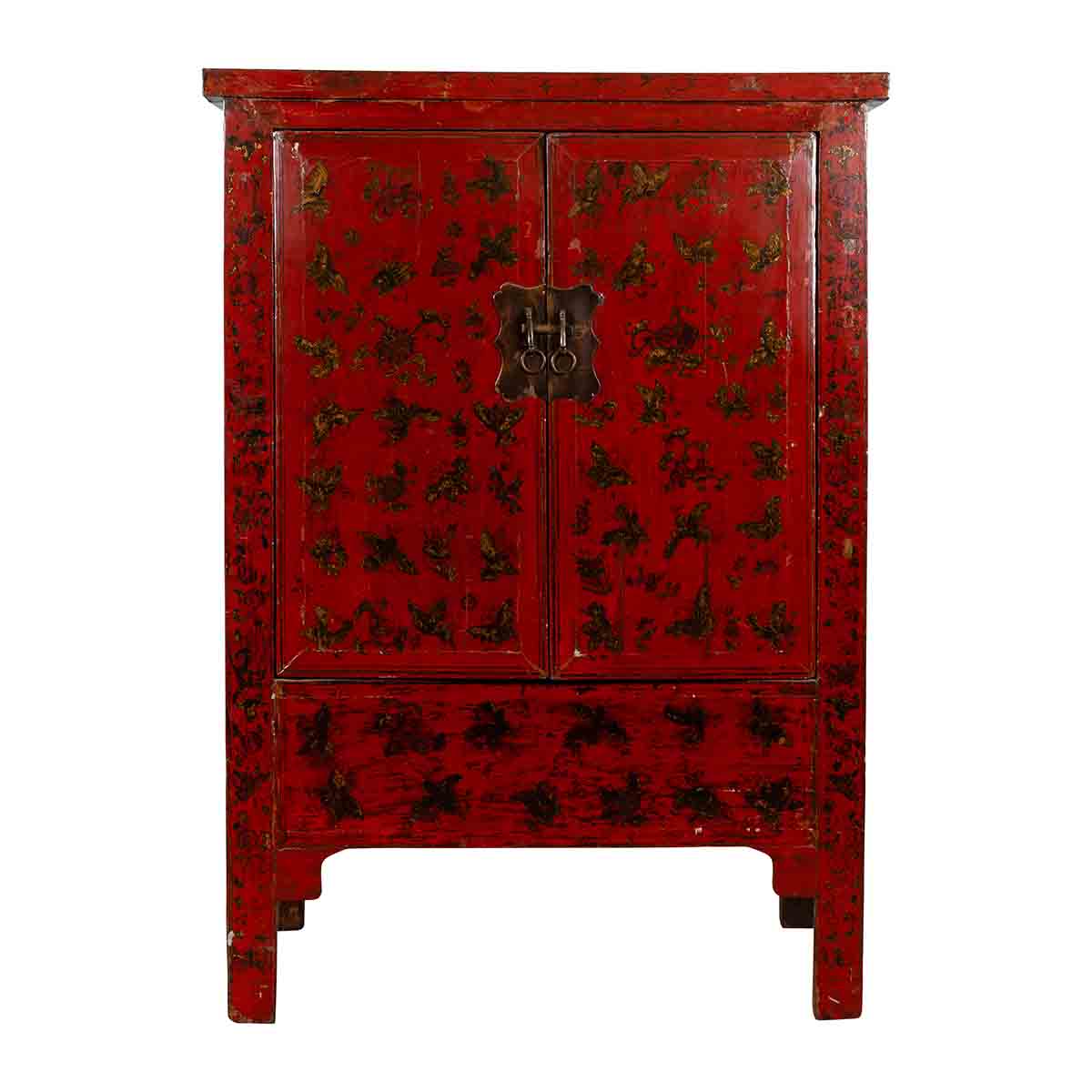 19th Century Red Lacquer Cabinet with Butterfly Design-1. Asian & Chinese Furniture, Art, Antiques, Vintage Home Décor for sale at FEA Home