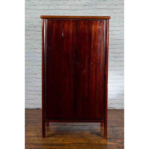 Chinese Red Lacquer Ming Dynasty Style Cabinet with Floral-Carved Gilt Apron - Antique and Vintage Asian Furniture for Sale at FEA Home