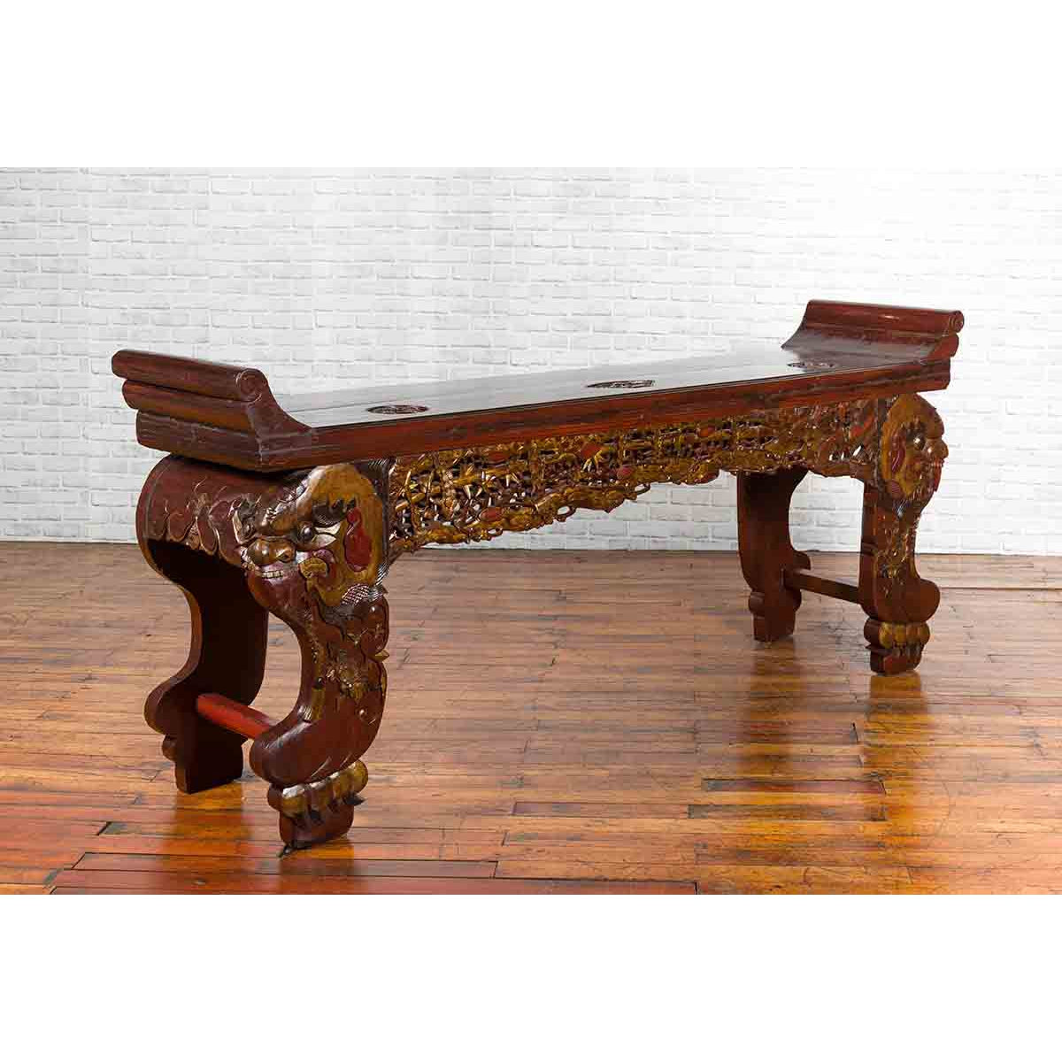 Chinese Qing Dynasty 19th Century Carved Console Table with Mythical Animals-3. Asian &amp; Chinese Furniture, Art, Antiques, Vintage Home Décor for sale at FEA Home