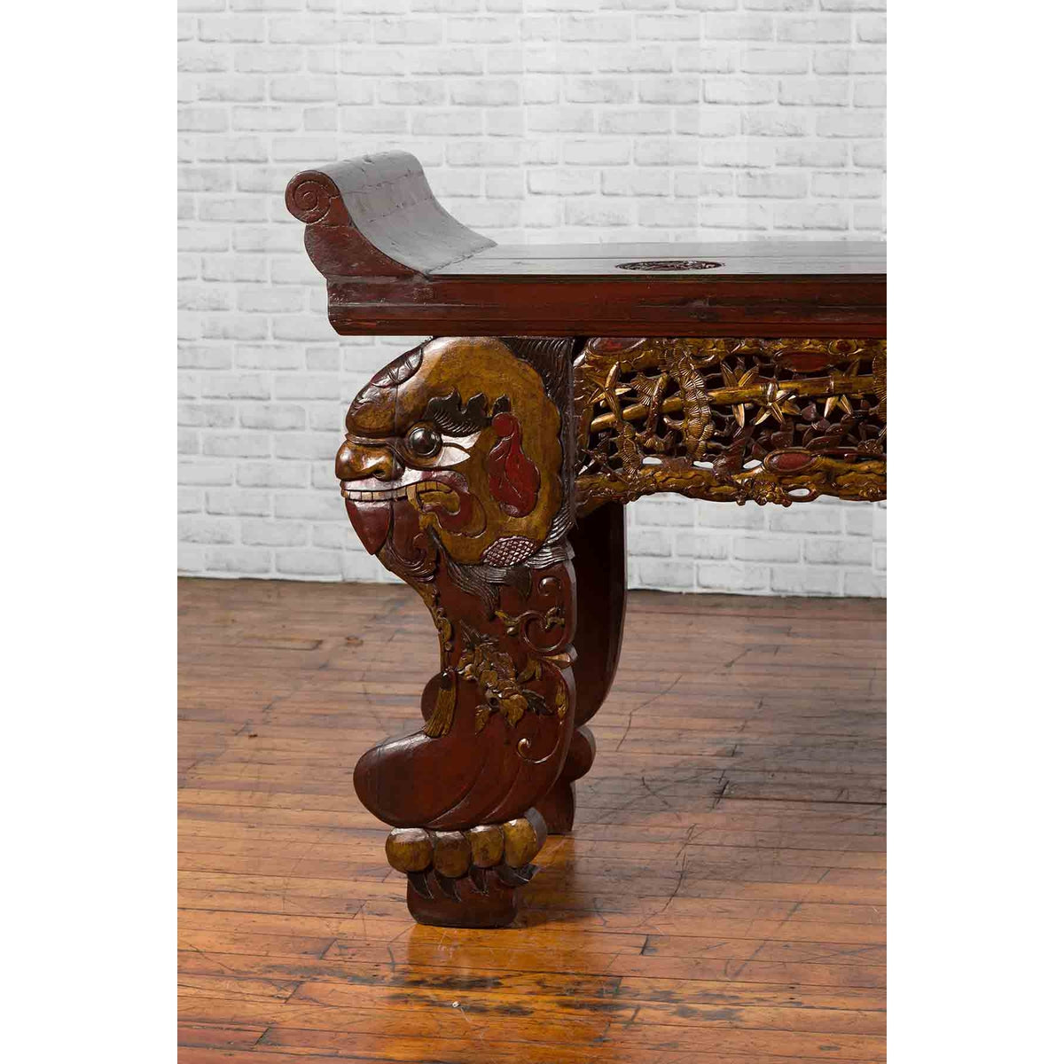 Chinese Qing Dynasty 19th Century Carved Console Table with Mythical Animals-5. Asian &amp; Chinese Furniture, Art, Antiques, Vintage Home Décor for sale at FEA Home