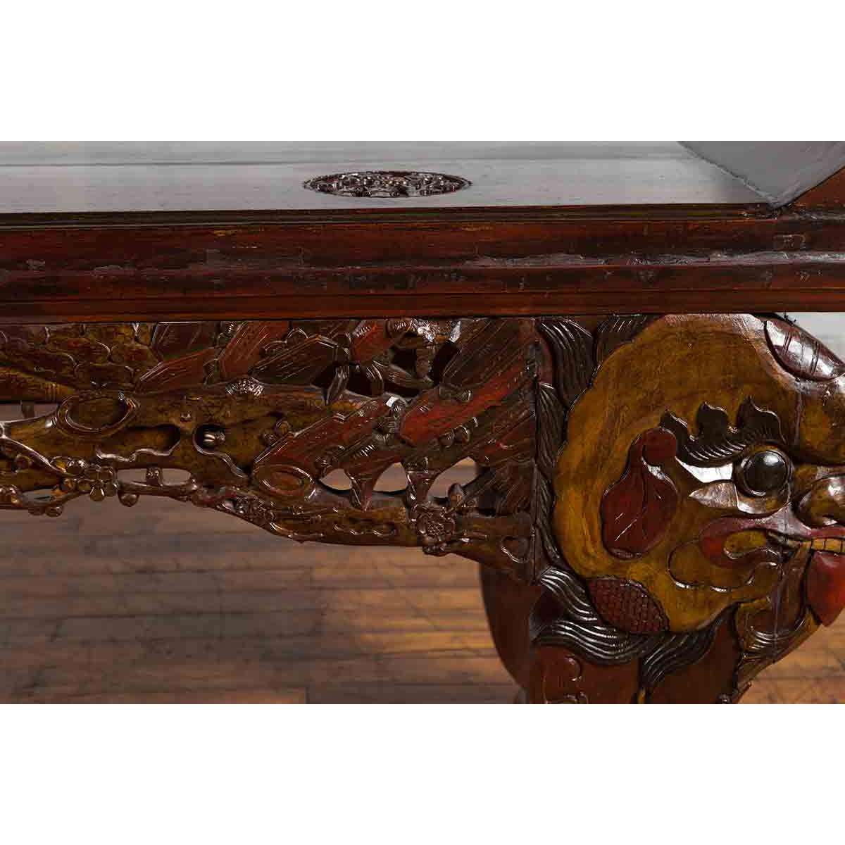 Chinese Qing Dynasty 19th Century Carved Console Table with Mythical Animals-11. Asian &amp; Chinese Furniture, Art, Antiques, Vintage Home Décor for sale at FEA Home