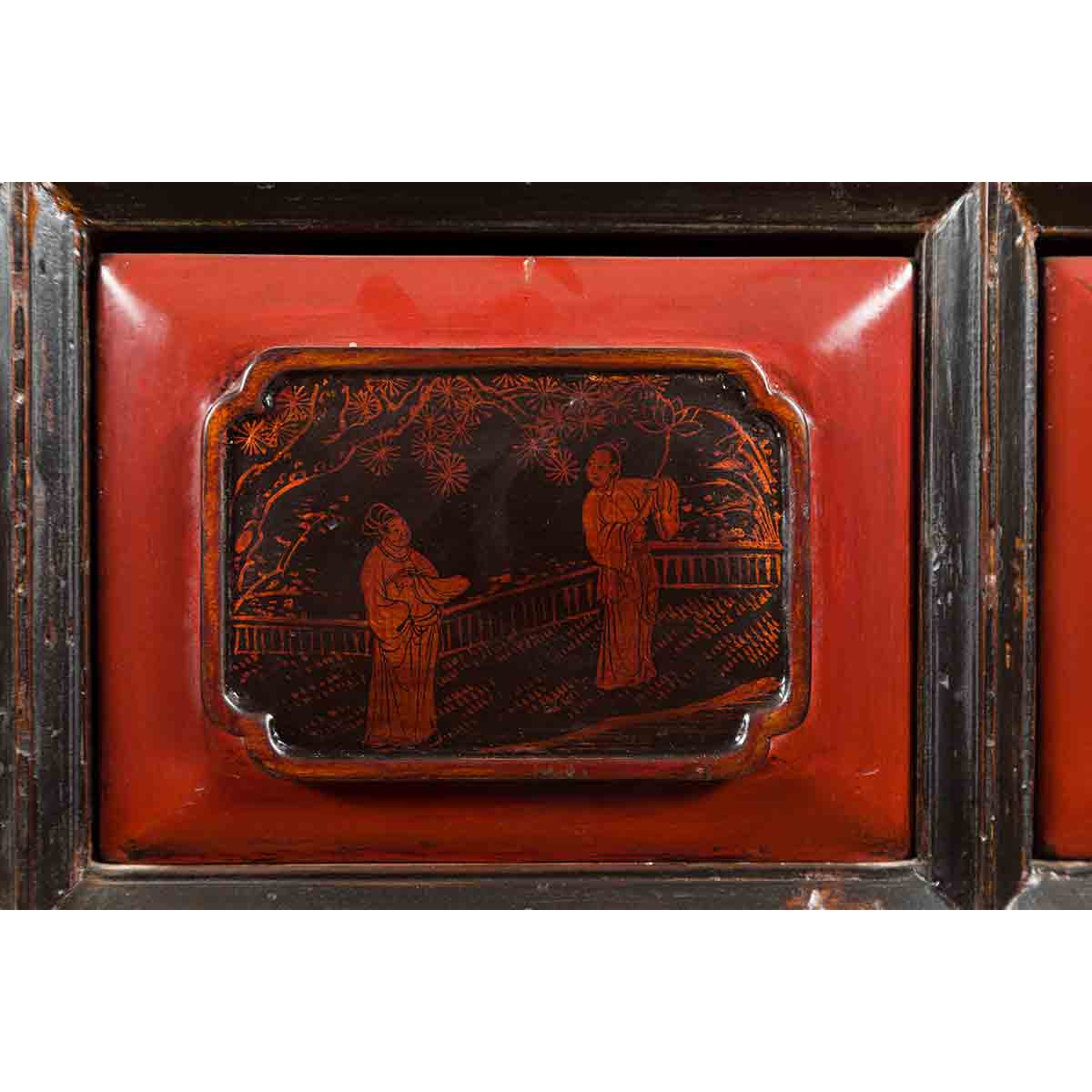 Chinese Red and Black Lacquered 19th Century Altar Coffer Table with Chinoiserie-13. Asian &amp; Chinese Furniture, Art, Antiques, Vintage Home Décor for sale at FEA Home
