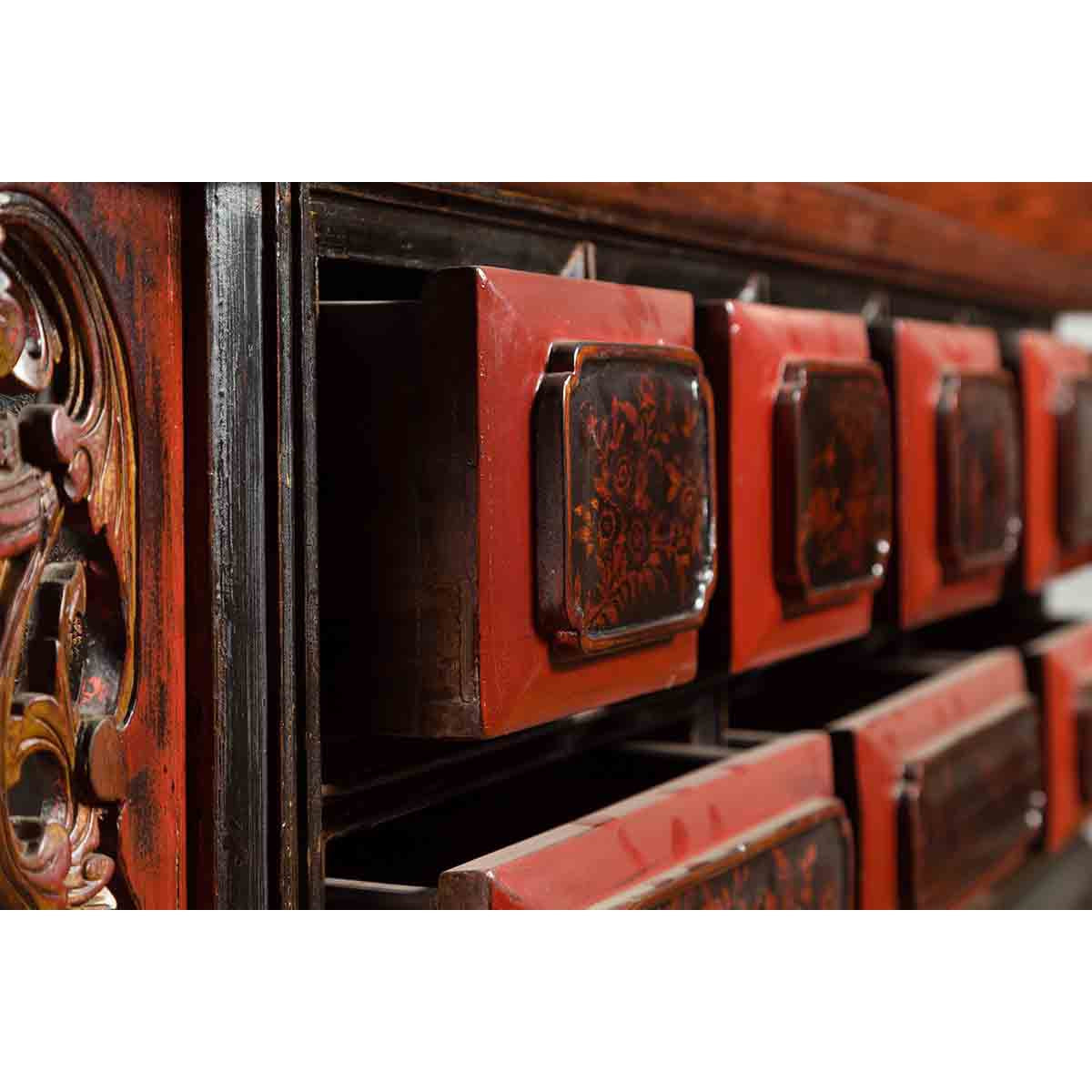 Chinese Red and Black Lacquered 19th Century Altar Coffer Table with Chinoiserie-16. Asian &amp; Chinese Furniture, Art, Antiques, Vintage Home Décor for sale at FEA Home