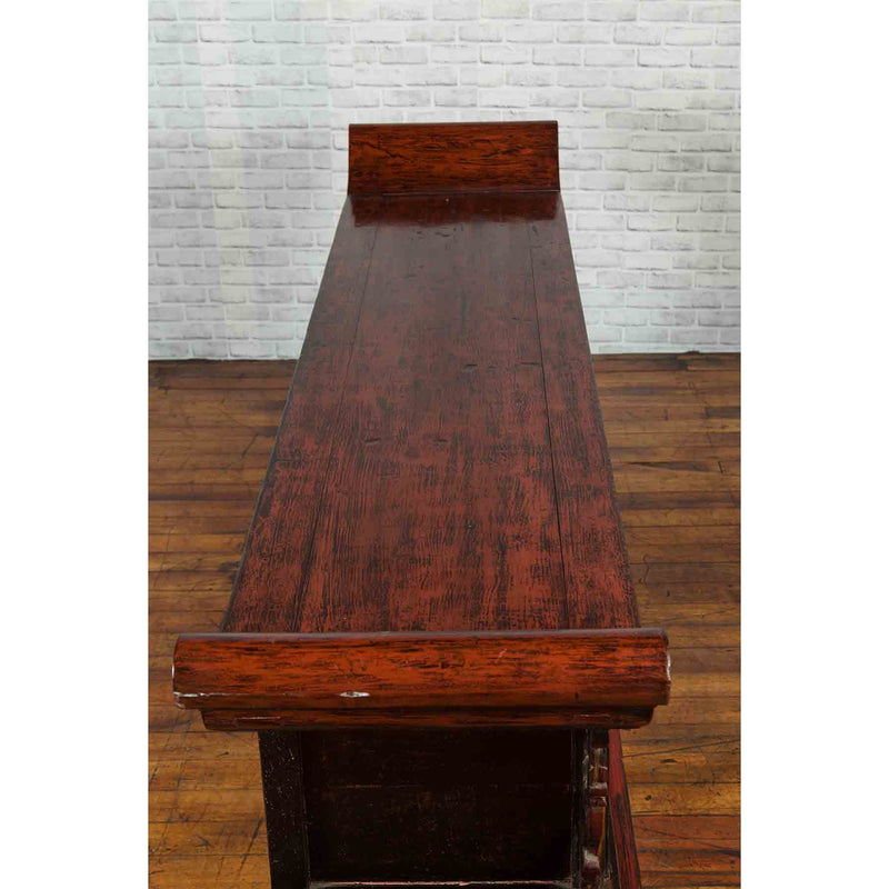 Chinese Red and Black Lacquered 19th Century Altar Coffer Table with Chinoiserie-YN1328-18. Asian & Chinese Furniture, Art, Antiques, Vintage Home Décor for sale at FEA Home