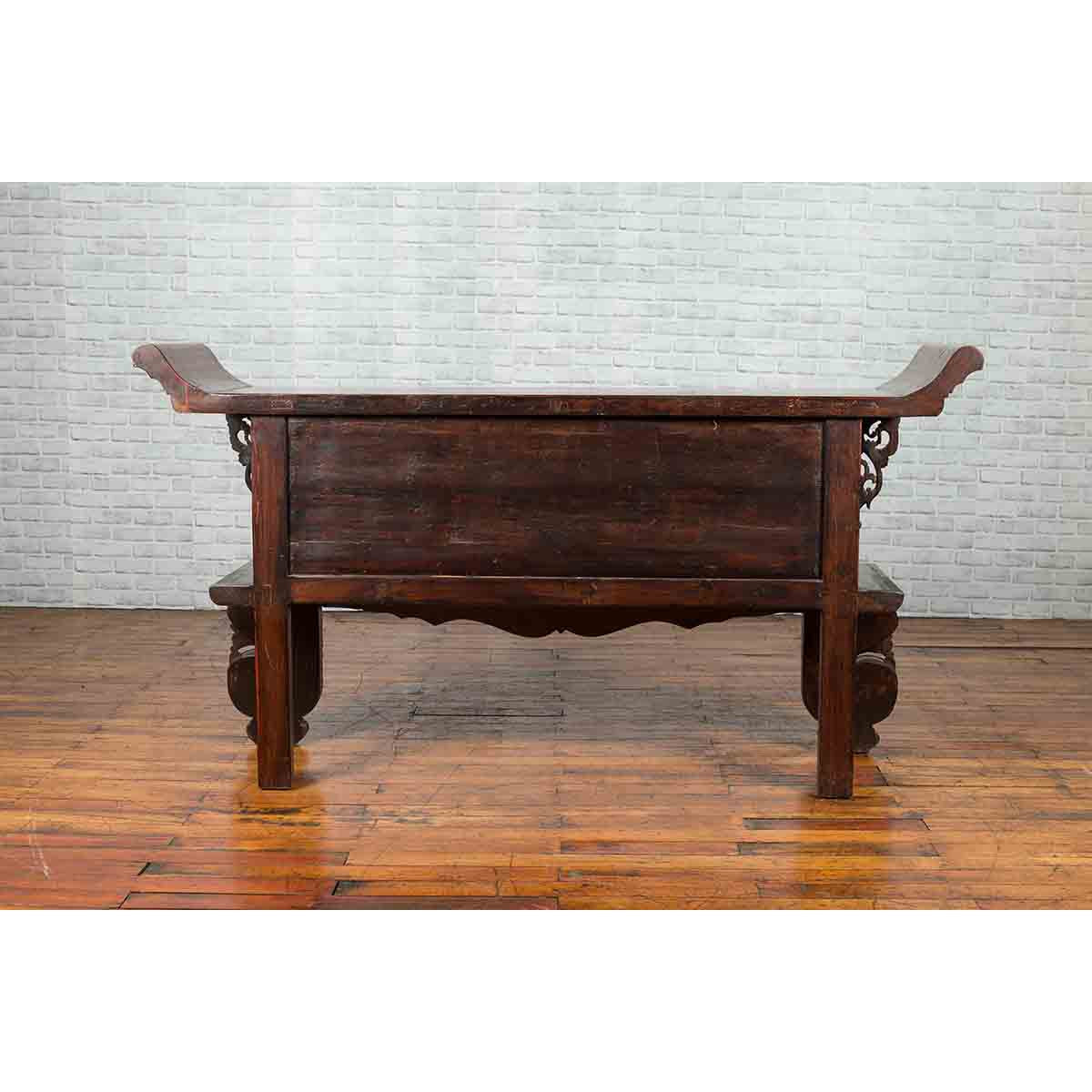 Chinese Red and Black Lacquered 19th Century Altar Coffer Table with Chinoiserie-19. Asian &amp; Chinese Furniture, Art, Antiques, Vintage Home Décor for sale at FEA Home