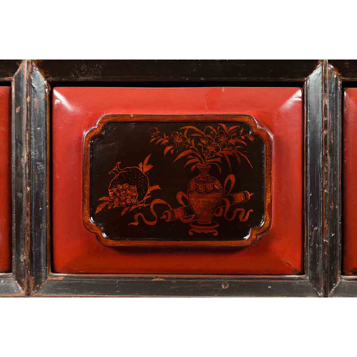 Chinese Red and Black Lacquered 19th Century Altar Coffer Table with Chinoiserie-12. Asian &amp; Chinese Furniture, Art, Antiques, Vintage Home Décor for sale at FEA Home