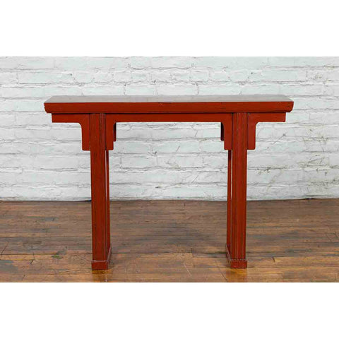 19th Century Chinese Qing Dynasty Period Red Lacquer Console Altar Table