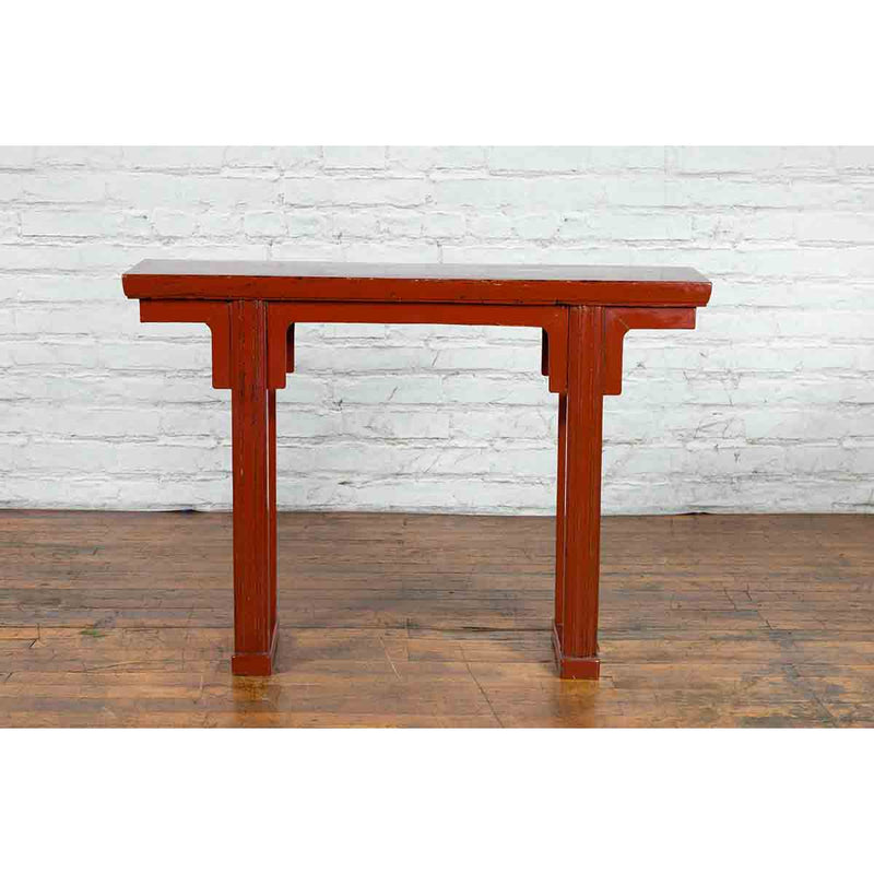19th Century Chinese Qing Dynasty Period Red Lacquer Console Altar Table