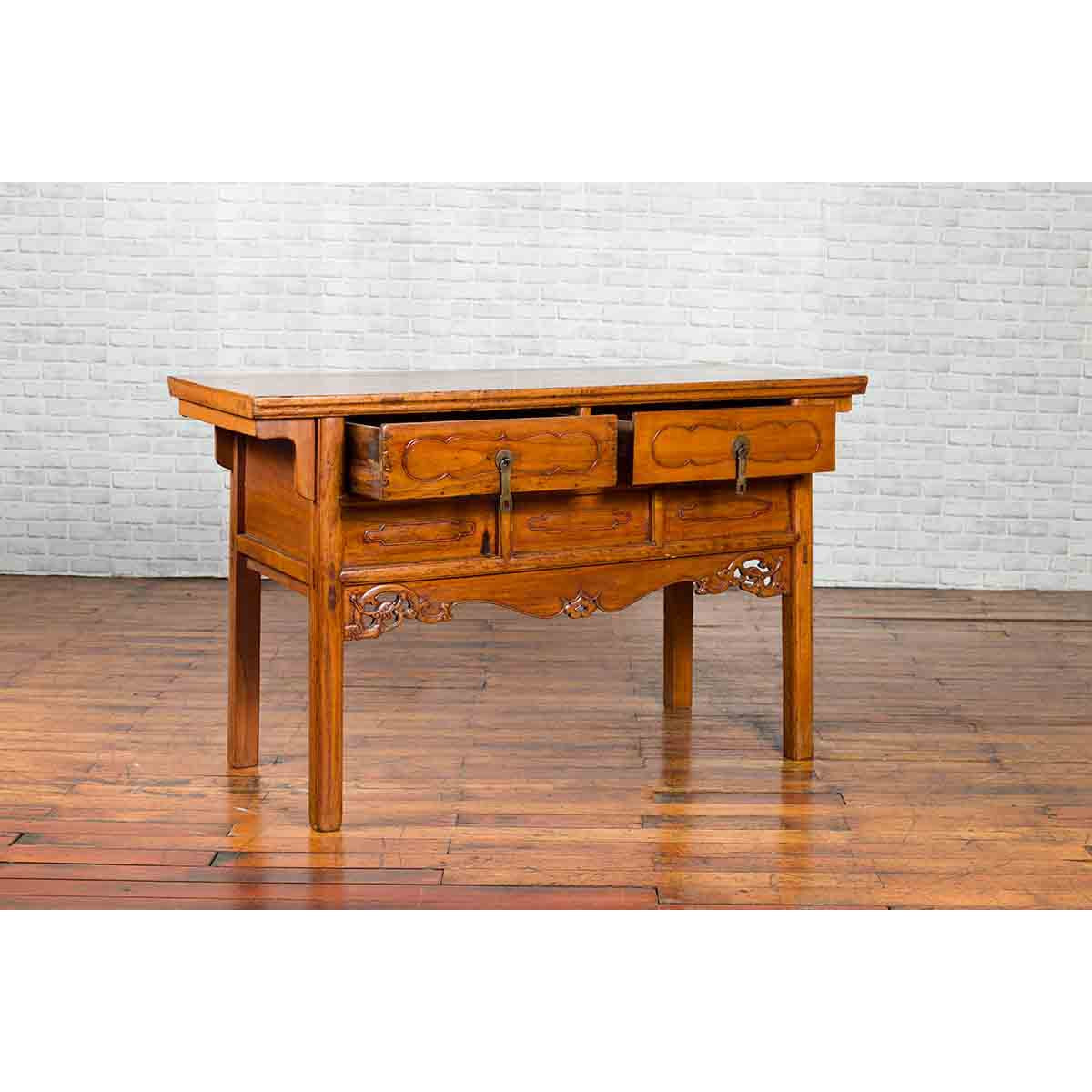 Chinese Qing Dynasty Period 19th Century Elm Sideboard with Dragon Carved Apron-2. Asian & Chinese Furniture, Art, Antiques, Vintage Home Décor for sale at FEA Home