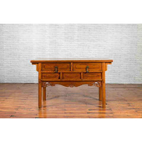 Chinese Qing Dynasty Period 19th Century Elm Sideboard with Dragon Carved Apron-YN1332-13. Asian & Chinese Furniture, Art, Antiques, Vintage Home Décor for sale at FEA Home