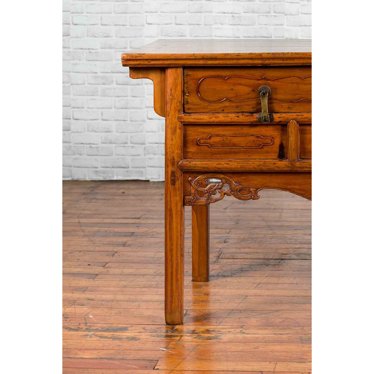Chinese Qing Dynasty Period 19th Century Elm Sideboard with Dragon Carved Apron-7. Asian &amp; Chinese Furniture, Art, Antiques, Vintage Home Décor for sale at FEA Home
