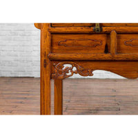 Chinese Qing Dynasty Period 19th Century Elm Sideboard with Dragon Carved Apron