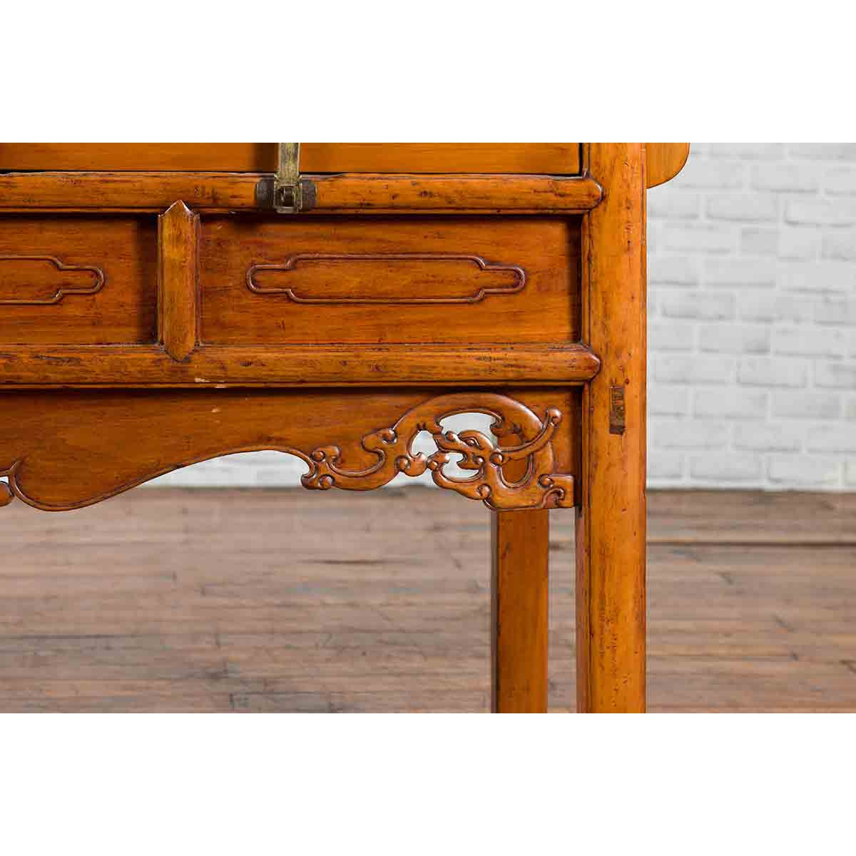 Chinese Qing Dynasty Period 19th Century Elm Sideboard with Dragon Carved Apron-11. Asian &amp; Chinese Furniture, Art, Antiques, Vintage Home Décor for sale at FEA Home