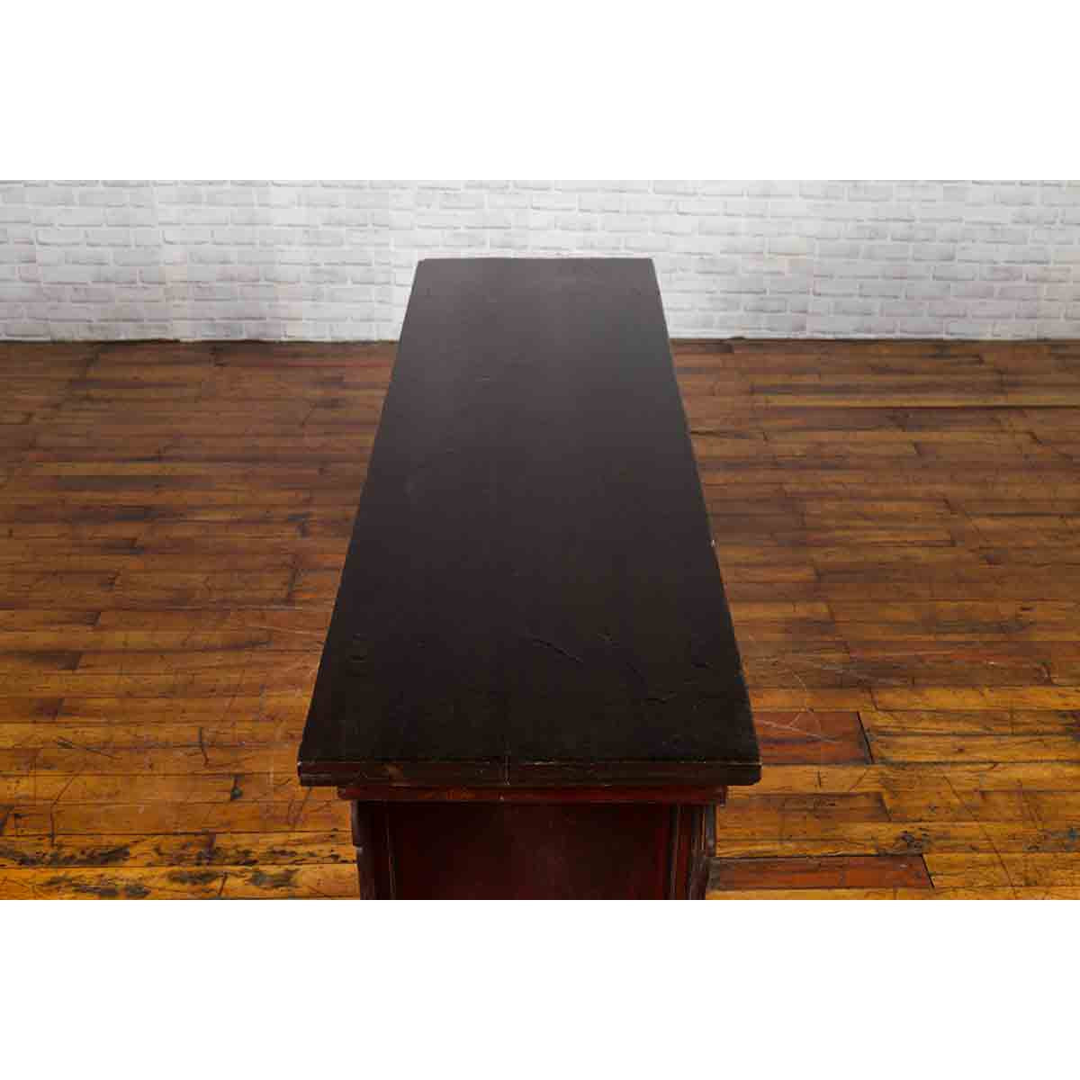 Chinese 19th Century Qing Dynasty Elm Low Console Table with Three Drawers-7. Asian &amp; Chinese Furniture, Art, Antiques, Vintage Home Décor for sale at FEA Home
