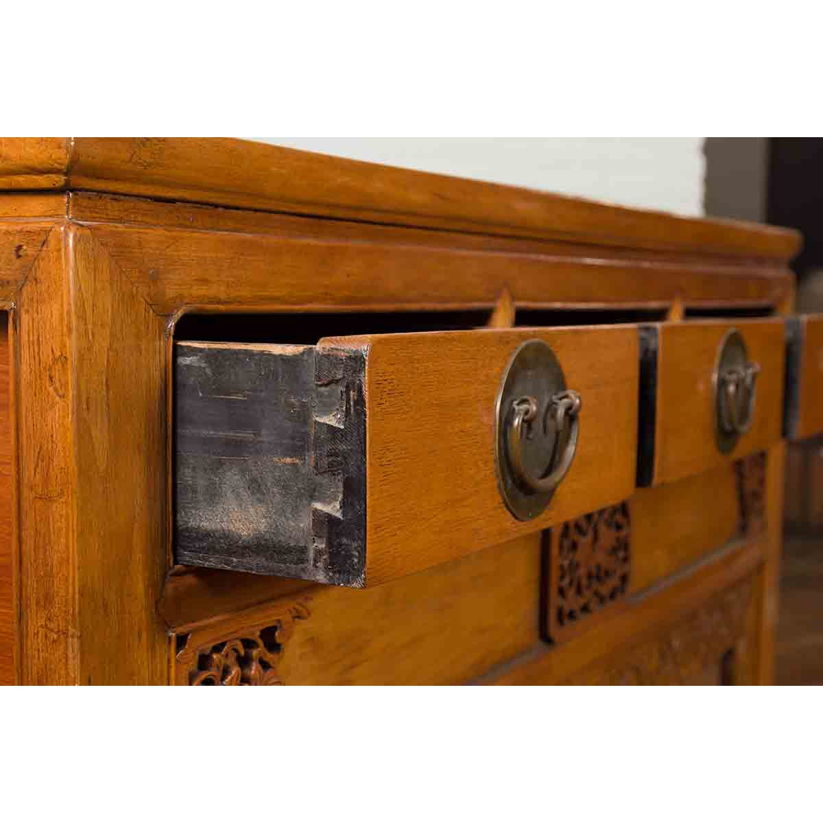 Chinese Qing Dynasty 19th Century Waisted Sideboard with Carved Floral Motifs-12. Asian &amp; Chinese Furniture, Art, Antiques, Vintage Home Décor for sale at FEA Home