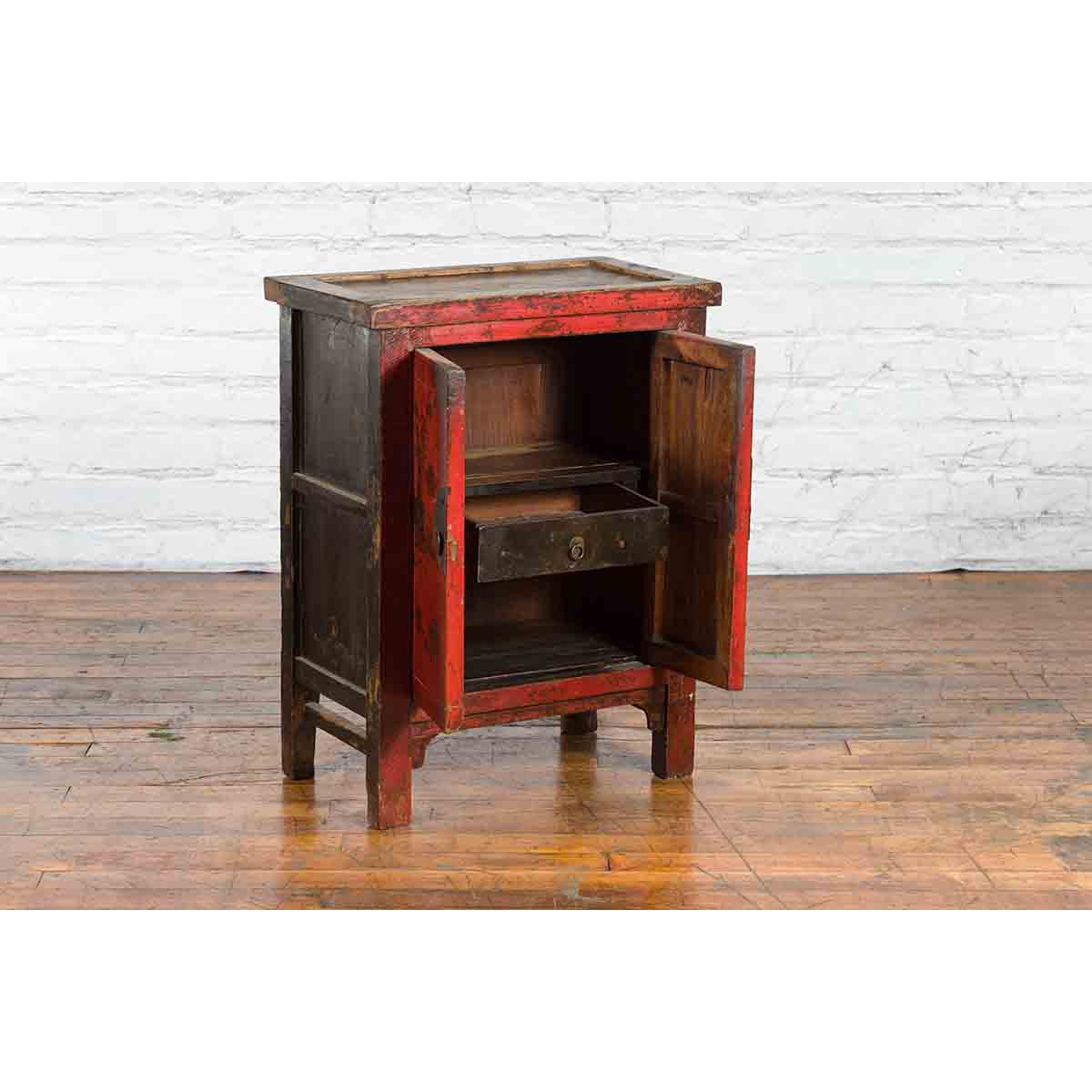 19th Century Qing Dynasty Red Lacquer Cabinet with Painted Flowers and Vases-3. Asian &amp; Chinese Furniture, Art, Antiques, Vintage Home Décor for sale at FEA Home