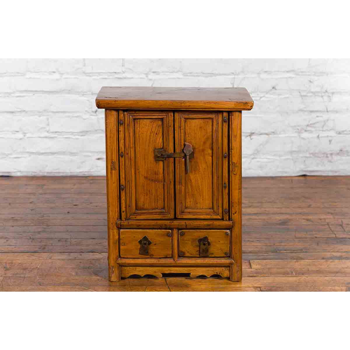 Chinese Qing Dynasty 19th Century Elmwood Side Cabinet with Doors and Drawers-2. Asian & Chinese Furniture, Art, Antiques, Vintage Home Décor for sale at FEA Home