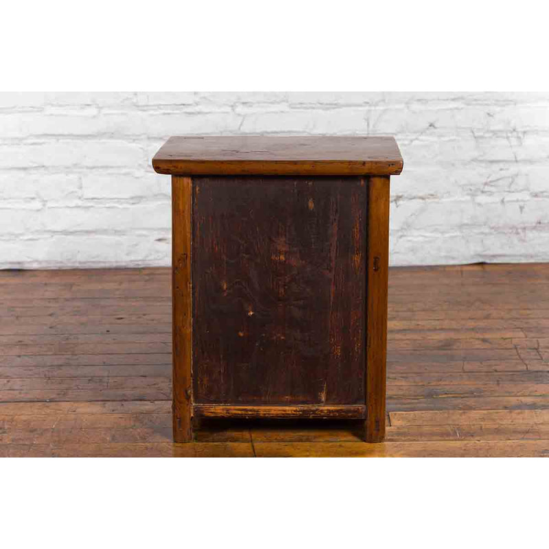 Chinese Qing Dynasty 19th Century Elmwood Side Cabinet with Doors and Drawers
