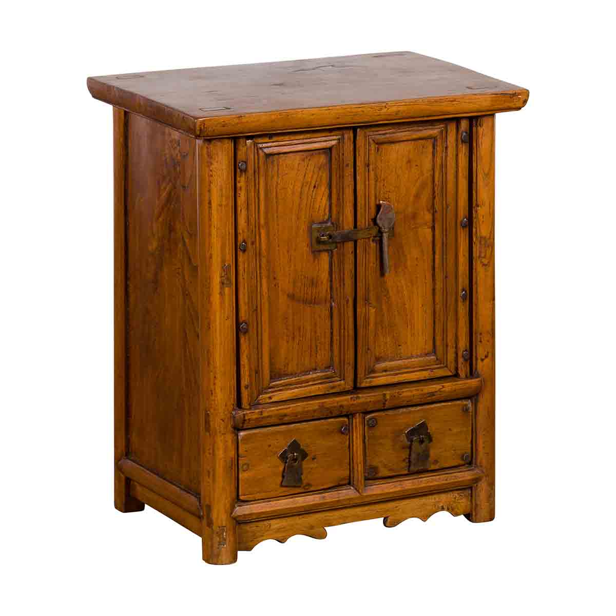 Chinese Qing Dynasty 19th Century Elmwood Side Cabinet with Doors and Drawers-1. Asian & Chinese Furniture, Art, Antiques, Vintage Home Décor for sale at FEA Home