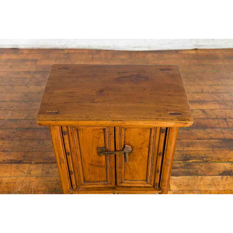 Chinese Qing Dynasty 19th Century Elmwood Side Cabinet with Doors and Drawers