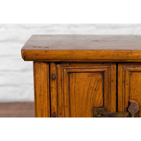 Chinese Qing Dynasty 19th Century Elmwood Side Cabinet with Doors and Drawers