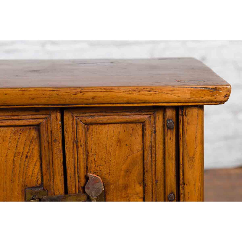 Chinese Qing Dynasty 19th Century Elmwood Side Cabinet with Doors and Drawers