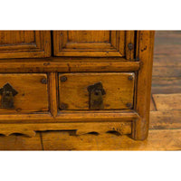 Chinese Qing Dynasty 19th Century Elmwood Side Cabinet with Doors and Drawers