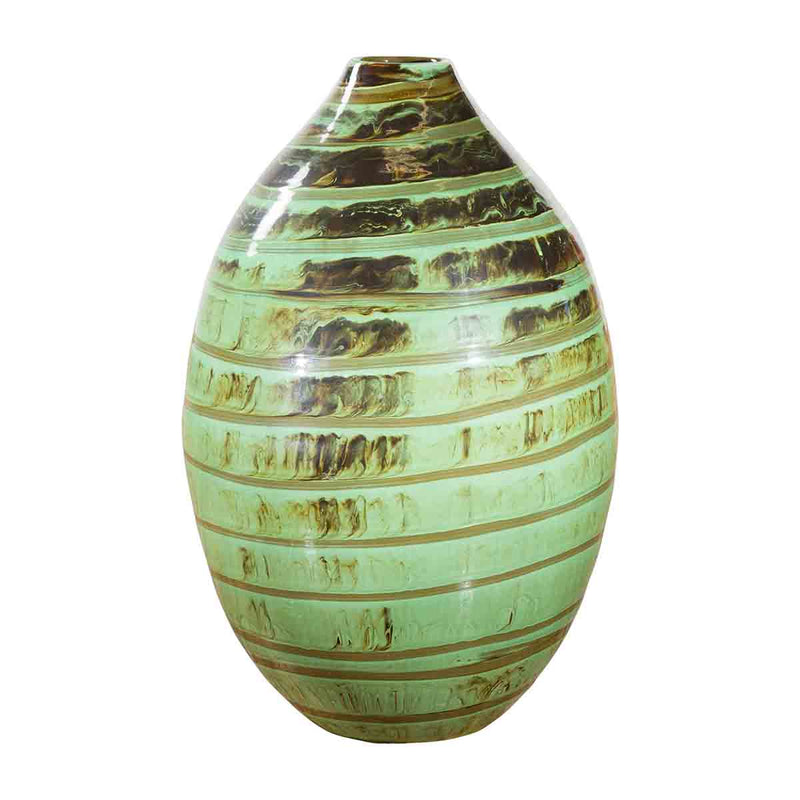 Artisan Contemporary Green and Brown Glaze Ceramic Vase with Spiral Decor- Asian Antiques, Vintage Home Decor & Chinese Furniture - FEA Home