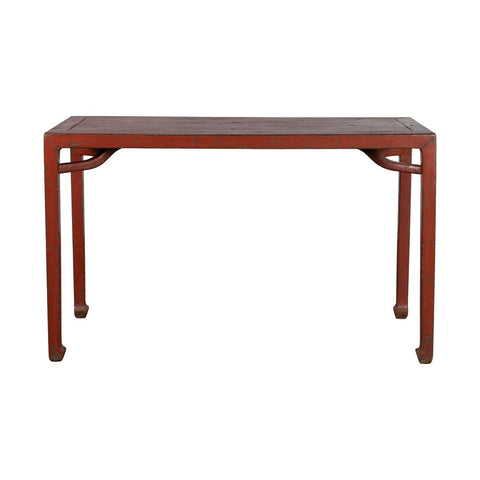 Chinese Qing Dynasty 19th Century Wood Console Table with Original Red Lacquer-YN139-1. Asian & Chinese Furniture, Art, Antiques, Vintage Home Décor for sale at FEA Home