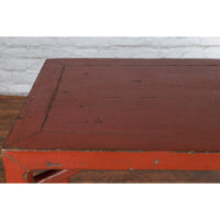 Chinese Qing Dynasty 19th Century Wood Console Table with Original Red Lacquer