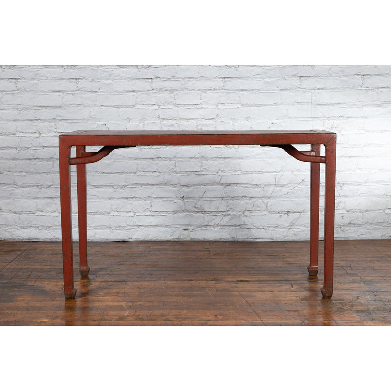 Chinese Qing Dynasty 19th Century Wood Console Table with Original Red Lacquer-YN139-14. Asian & Chinese Furniture, Art, Antiques, Vintage Home Décor for sale at FEA Home