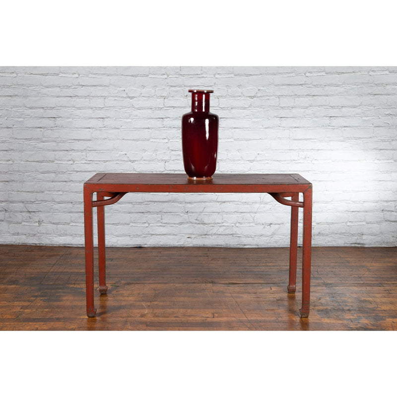 Chinese Qing Dynasty 19th Century Wood Console Table with Original Red Lacquer-YN139-2. Asian & Chinese Furniture, Art, Antiques, Vintage Home Décor for sale at FEA Home