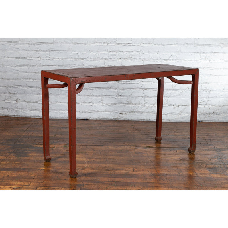 Chinese Qing Dynasty 19th Century Wood Console Table with Original Red Lacquer-YN139-3. Asian & Chinese Furniture, Art, Antiques, Vintage Home Décor for sale at FEA Home