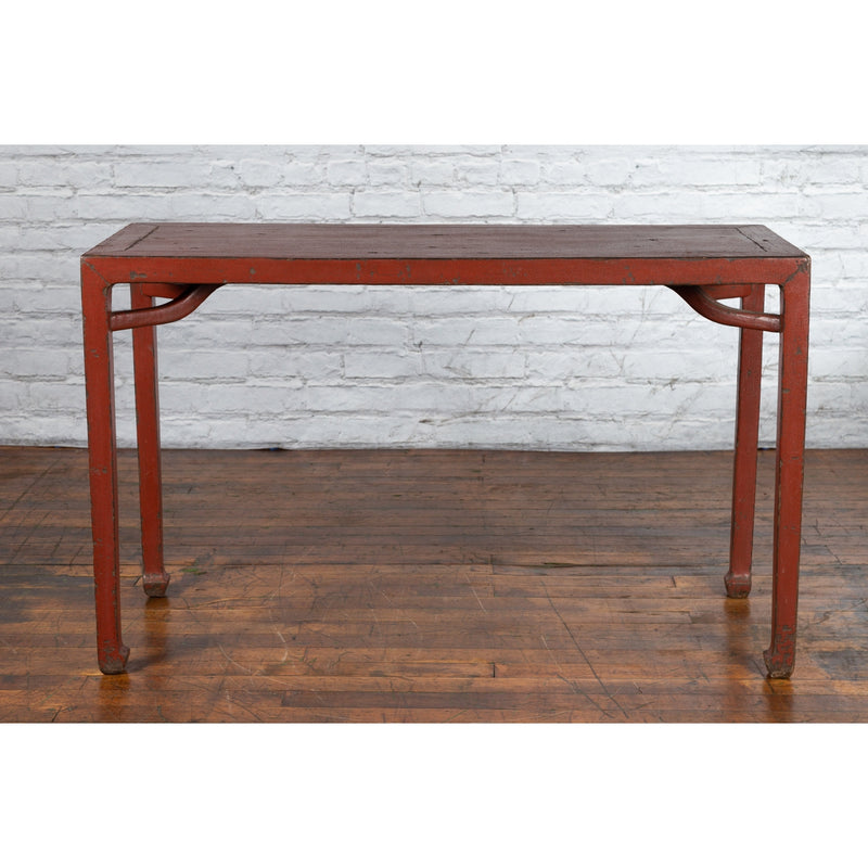 Chinese Qing Dynasty 19th Century Wood Console Table with Original Red Lacquer-YN139-4. Asian & Chinese Furniture, Art, Antiques, Vintage Home Décor for sale at FEA Home