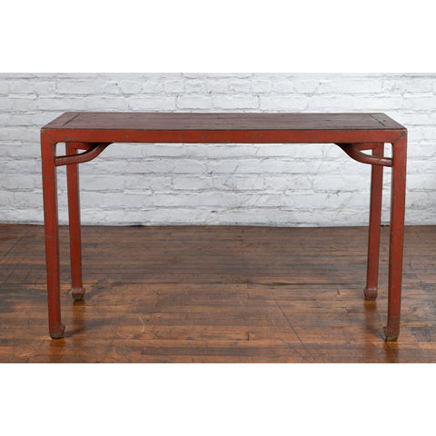 Chinese Qing Dynasty 19th Century Wood Console Table with Original Red Lacquer-YN139-4. Asian & Chinese Furniture, Art, Antiques, Vintage Home Décor for sale at FEA Home
